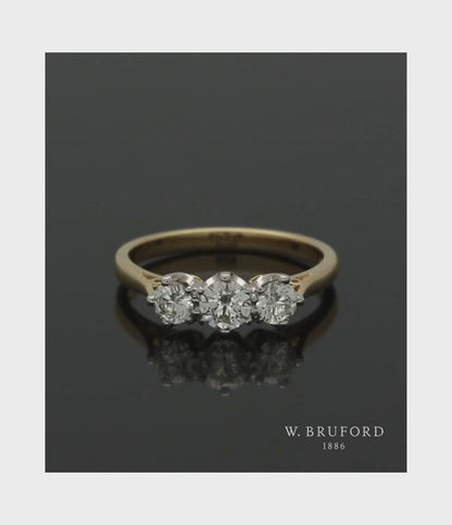 Diamond Three Stone Ring 1.08ct Round Brilliant cut in 18ct Yellow and White Gold