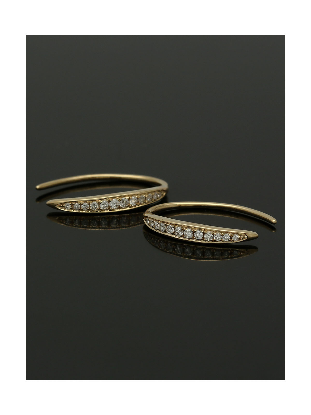 Diamond Channel Set Banana Hoop Earrings 0.14ct in 9ct Yellow Gold