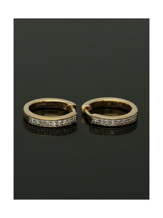 Diamond Channel Set Small Hoop Earrings 0.14ct in 9ct Yellow Gold