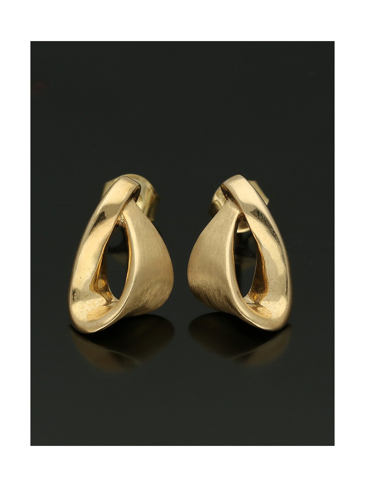 Satin & Polished Stud Earrings 14x8mm  in 9ct Yellow Gold