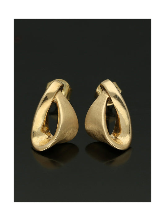 Satin & Polished Stud Earrings 14x8mm  in 9ct Yellow Gold