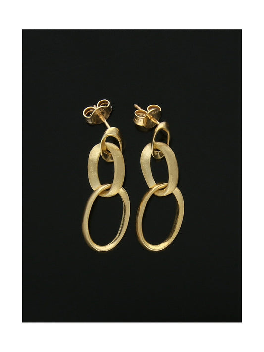 Satin & Polished Oval Link Drop Earrings 30mm  in 9ct Yellow Gold