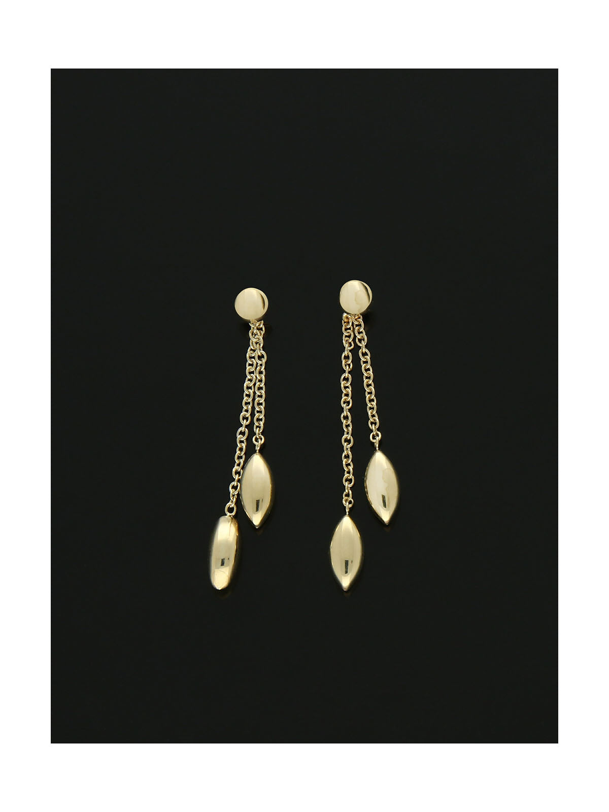 Polish Double Row Marquise Bead Station Drop Earrings in 9ct Yellow Gold