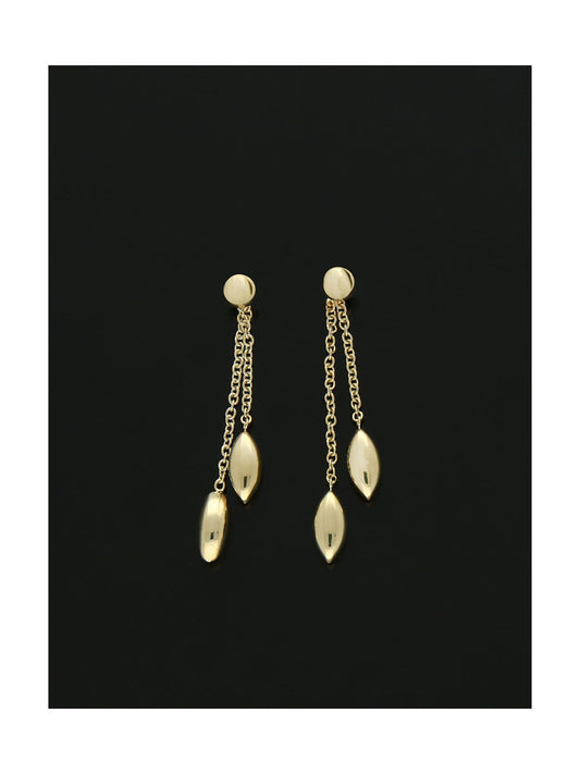 Polish Double Row Marquise Bead Station Drop Earrings in 9ct Yellow Gold