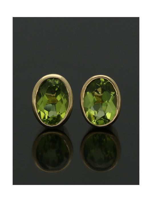Oval Peridot Stud Earrings 8x6mm in 9ct Yellow Gold