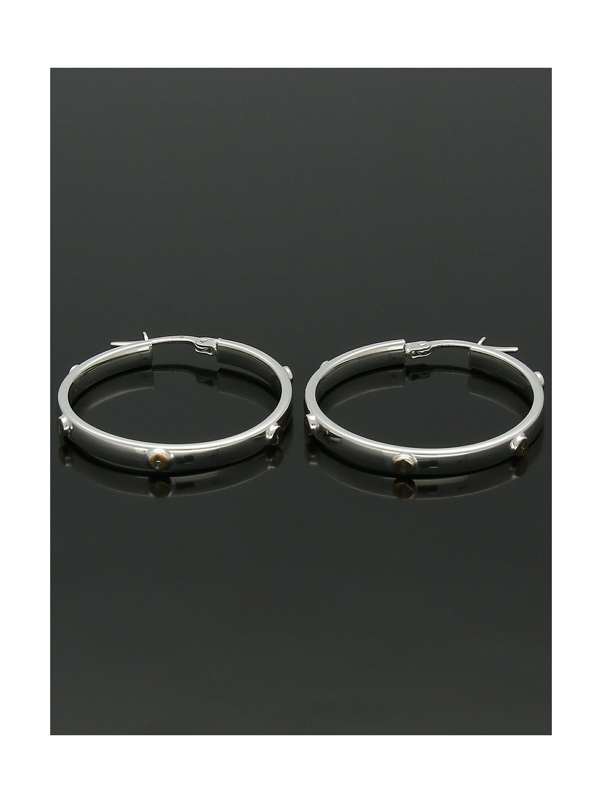 Hoop Earrings with Yellow Gold Screws 28mm in 9ct White Gold