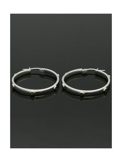 Hoop Earrings with Yellow Gold Screws 28mm in 9ct White Gold