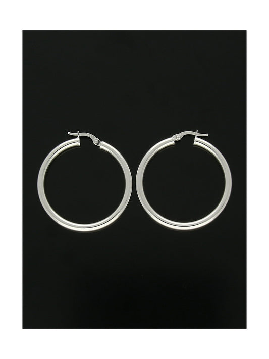 Polished Hoop Earrings 35mm in 9ct White Gold