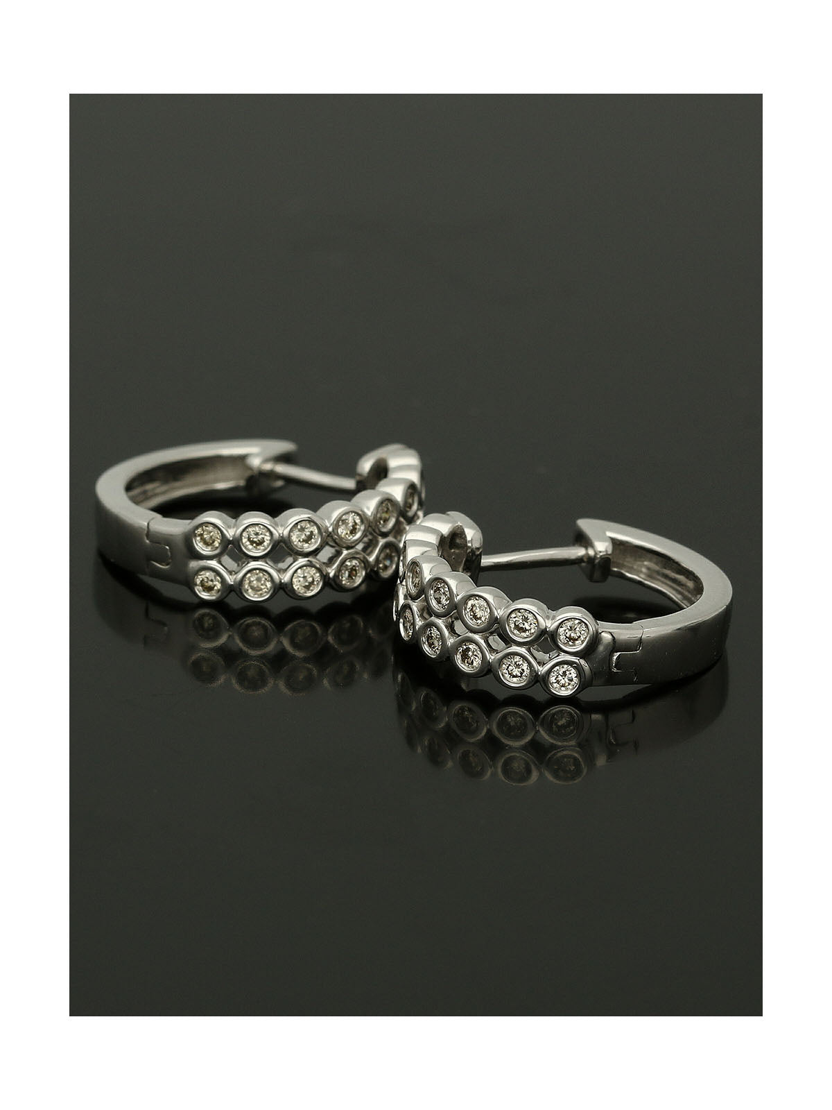 Diamond Bezel Set Small 2 Row Huggies 0.38ct in 9ct White Gold