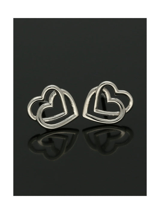 Double Heart Stud Earrings in 9ct White Gold