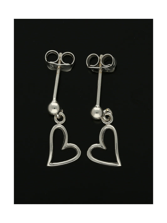 Open Heart Drop Earrings in 9ct White Gold