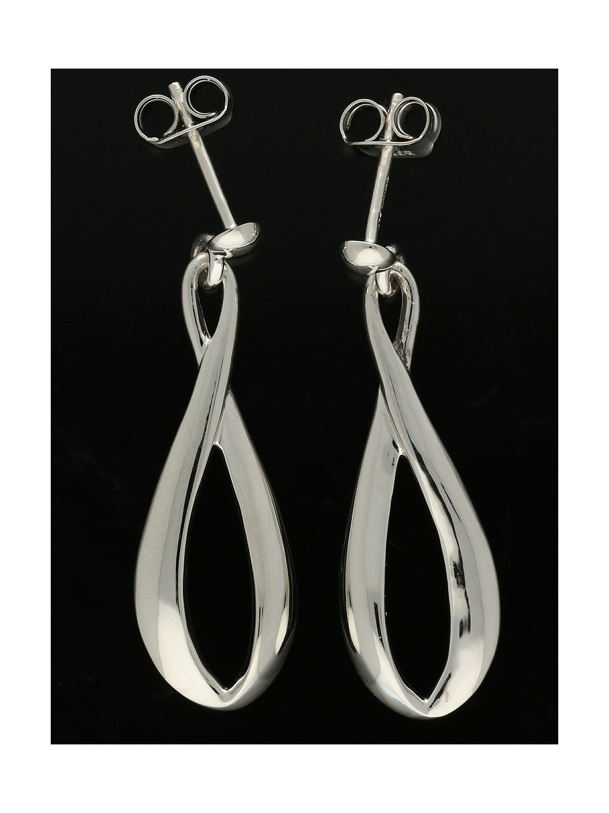 Elongated Figure of Eight Drop Earrings in 9ct White Gold