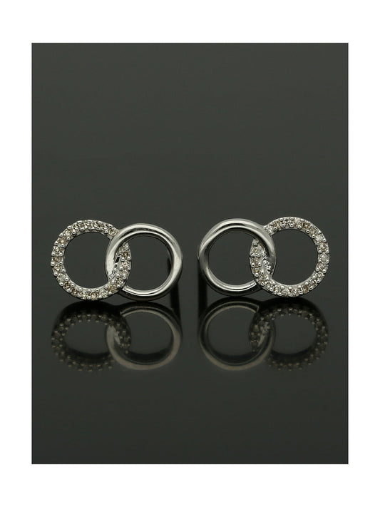 Diamond Round Brilliant Claw Set Interlocking Circle Stud Earrings in 9ct White Gold