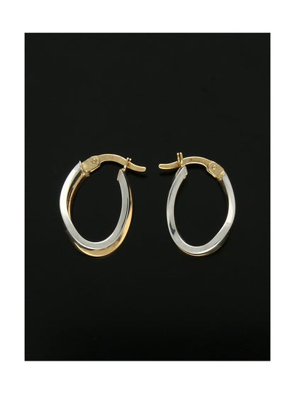 Elongated Wavy Hoop Earrings 13mm in 9ct Yellow & White Gold