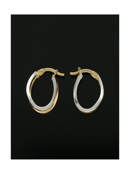 Elongated Wavy Hoop Earrings 13mm in 9ct Yellow & White Gold