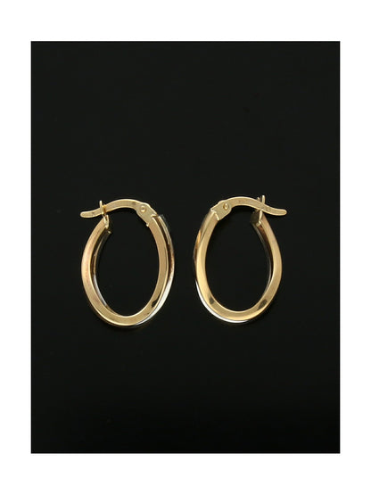 Elongated Wavy Hoop Earrings 13mm in 9ct Yellow & White Gold