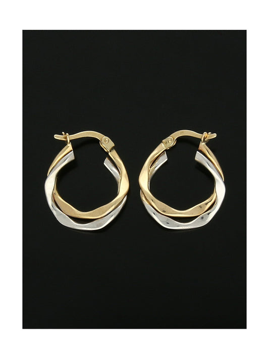 Hammered Wavy Hoop Earrings 18mm in 9ct Yellow & White Gold