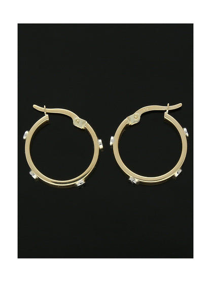 Round Hoop Earrings with Screw Design 19mm in 9ct Yellow and White Gold