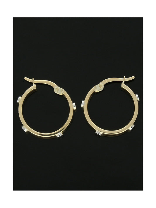 Round Hoop Earrings with Screw Design 19mm in 9ct Yellow and White Gold