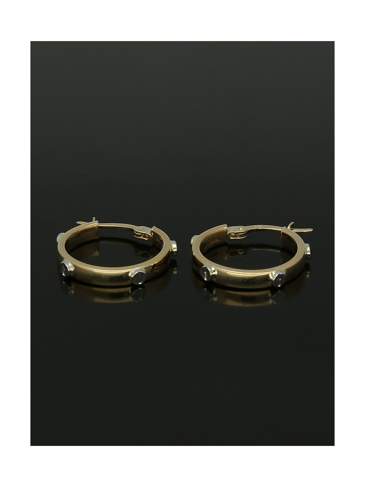 Round Hoop Earrings with Screw Design 19mm in 9ct Yellow and White Gold