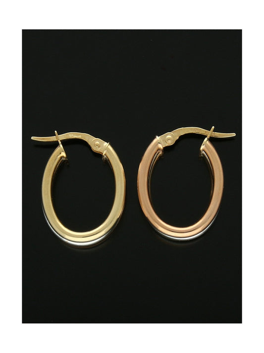 Three Row Oval Hoop Earrings 15x20mm in 9ct Yellow, White & Rose Gold