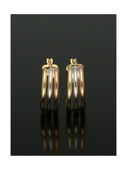 Three Row Oval Hoop Earrings 15x20mm in 9ct Yellow, White & Rose Gold