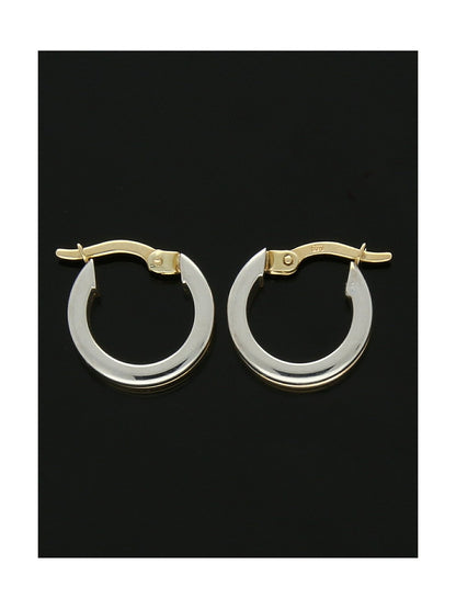 Two Row Hoop Earrings 14mm in 9ct Yellow & White Gold