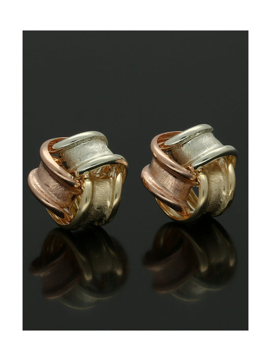 Frosted Knot Stud Earrings 8mm  in 9ct Yellow, White & Rose Gold