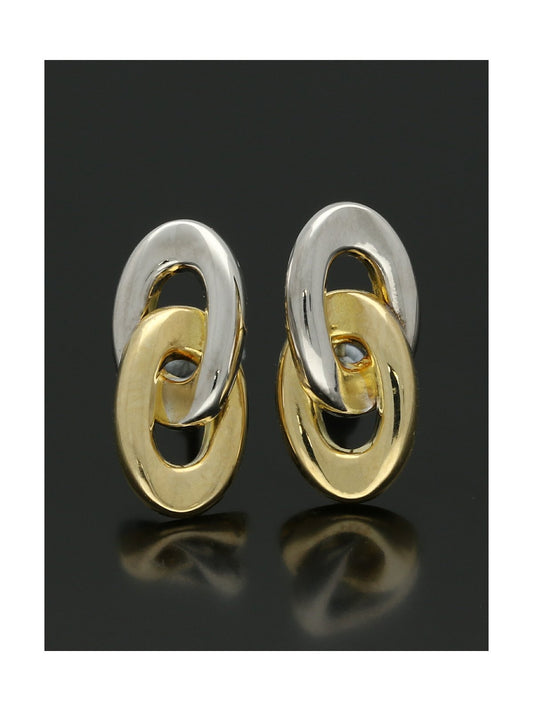Linked Oval Stud Earrings 15x7mm in 9ct White and Yellow Gold