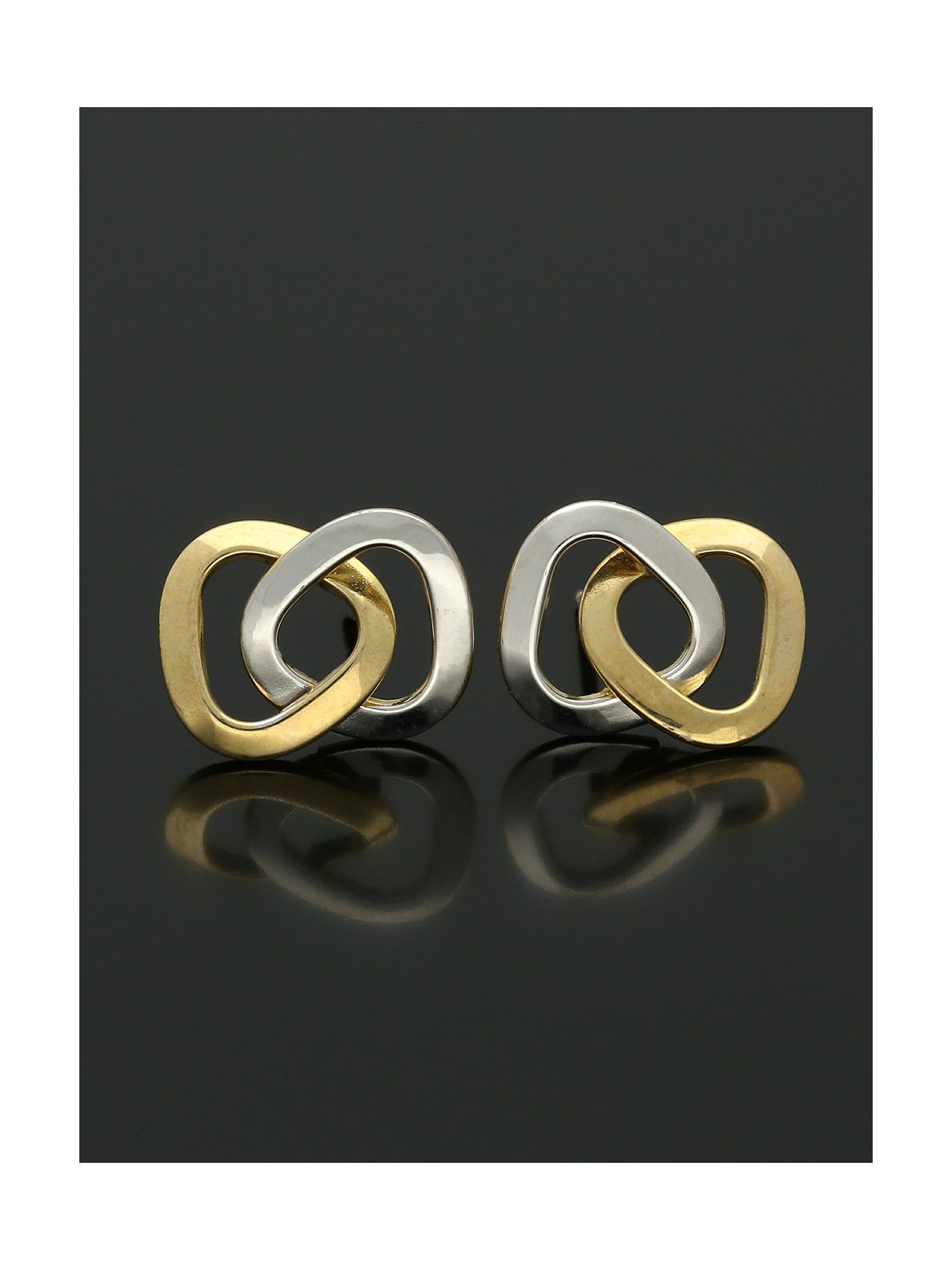 Polished Offset Link Triangles Stud Earrings 12x9mm in 9ct Yellow and White Gold