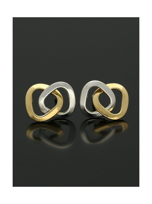 Polished Offset Link Triangles Stud Earrings 12x9mm in 9ct Yellow and White Gold
