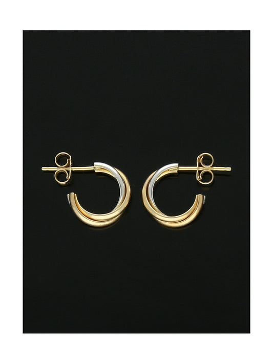 Crossover Hoop Stud Earrings 12mm in 9ct Yellow & White Gold