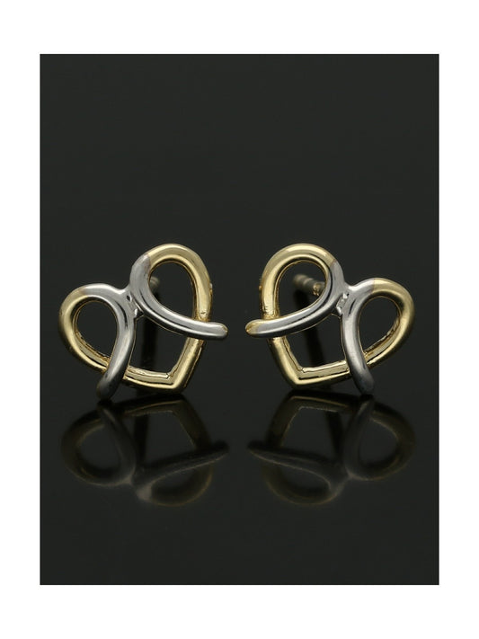 Fancy Heart Stud Earrings 7x8mm in 9ct Yellow and White Gold