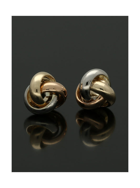 Three Strand Knot Stud Earrings in 9ct Yellow, White and Rose Gold