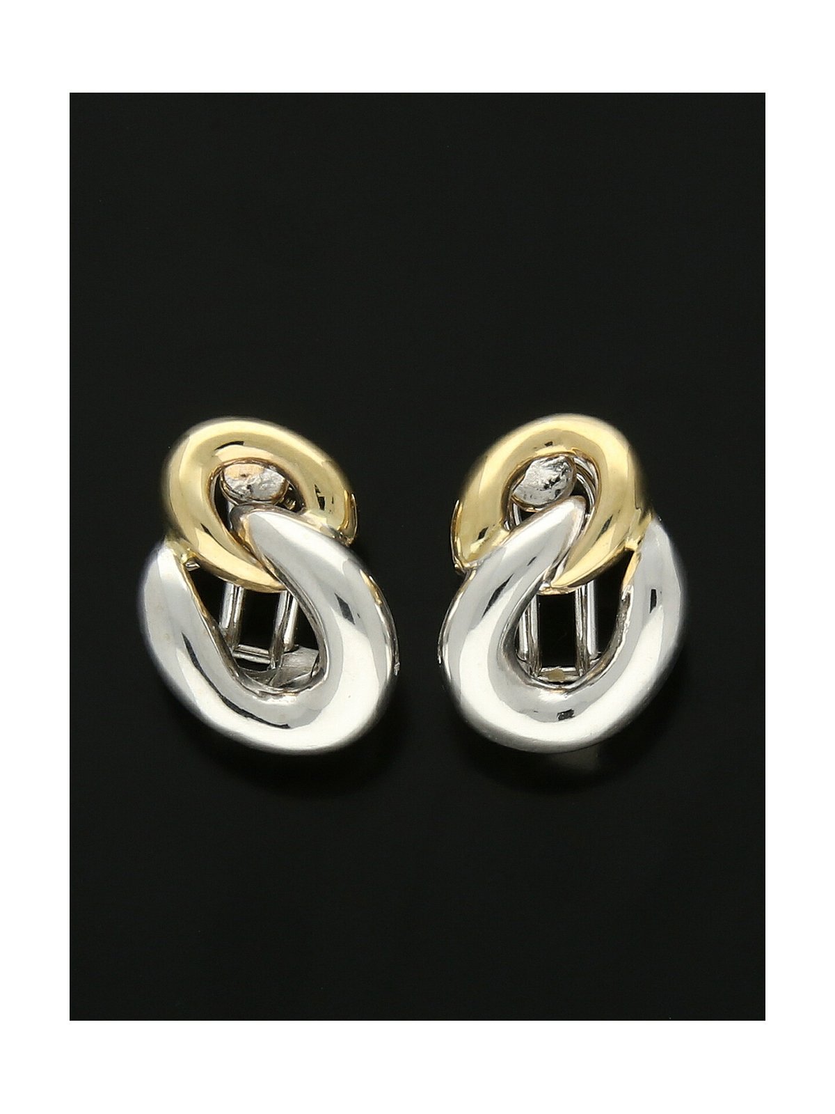 Double Graduated Curb Link Stud Earrings 10x15mm in 9ct Yellow and White Gold