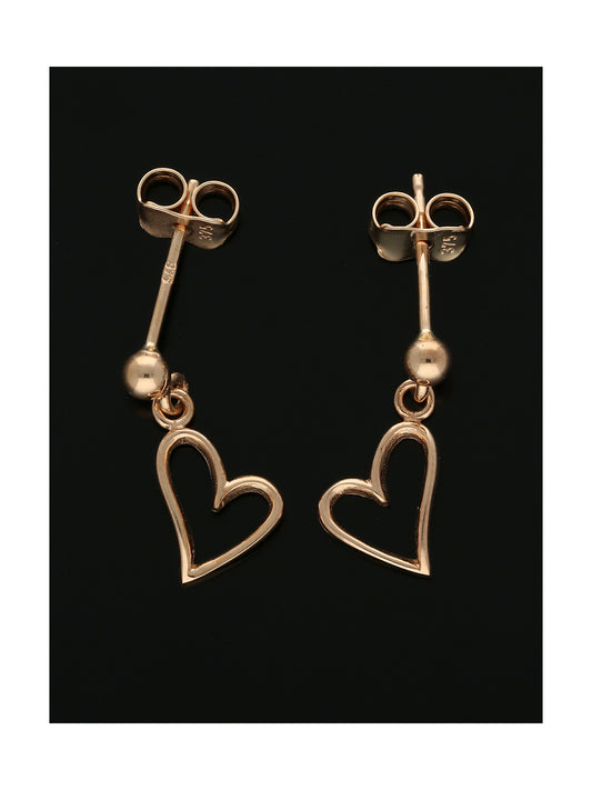 Open Heart Drop Earrings in 9ct Rose Gold