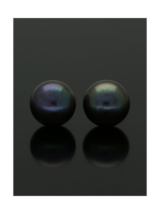 Black Freshwater Pearl Stud Earrings 11mm in 9ct Yellow Gold