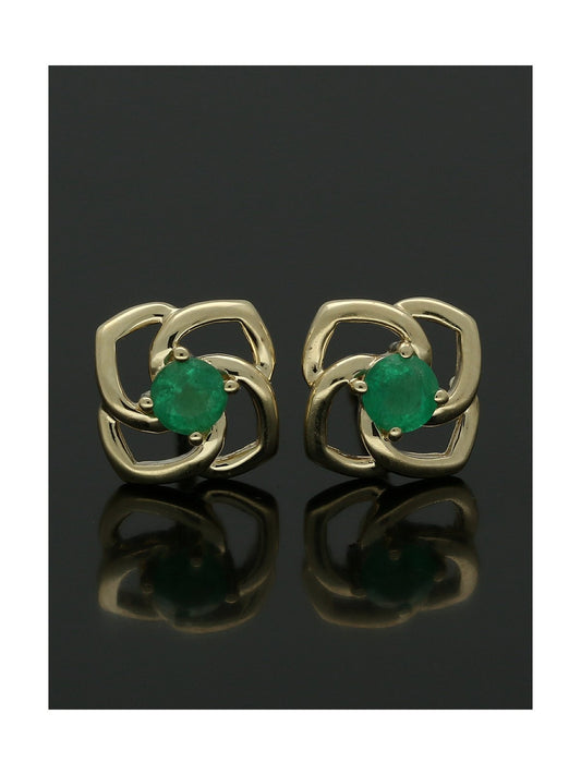 Emerald Flower Stud Earrings in 9ct Yellow Gold