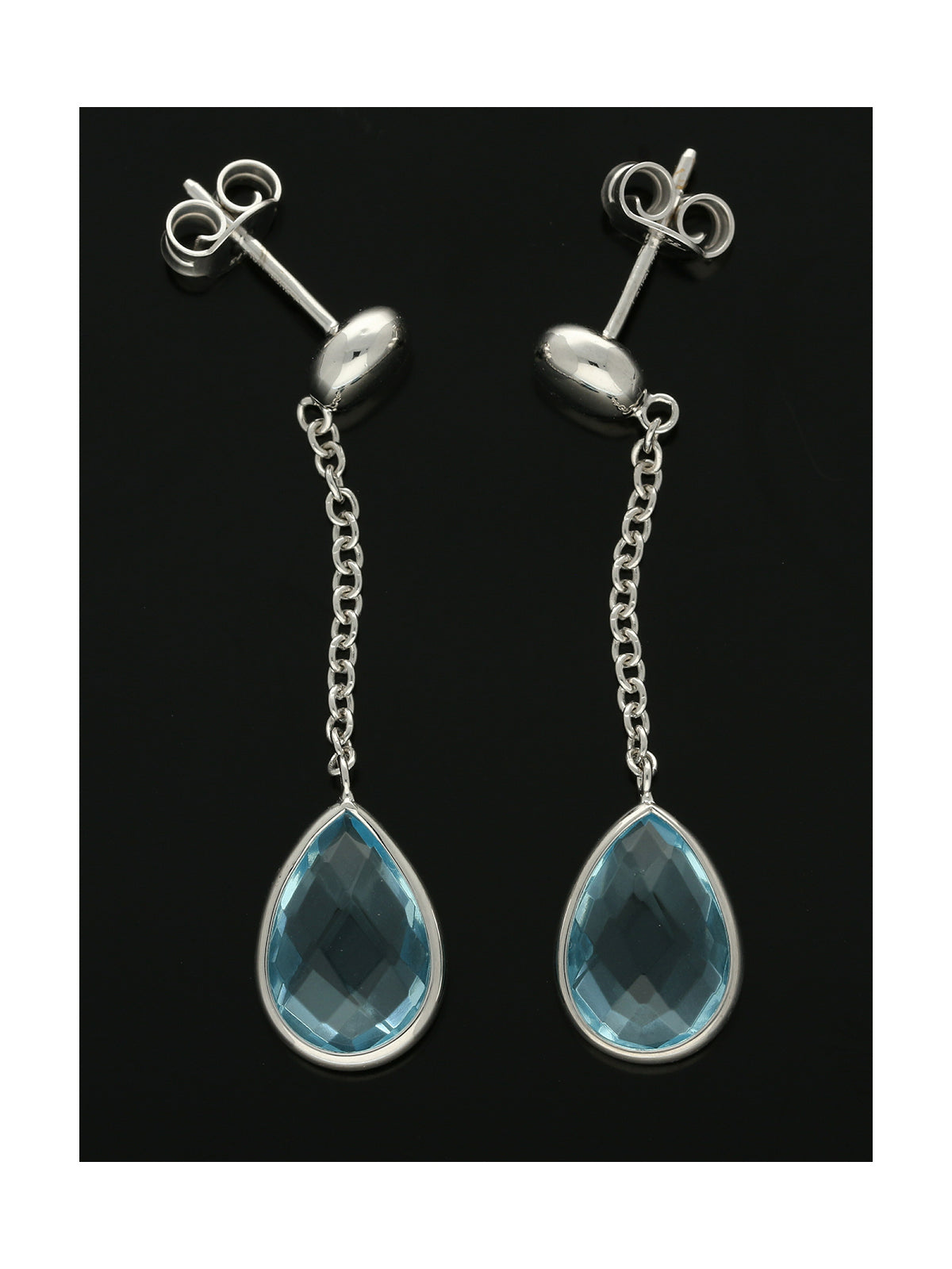 Blue Topaz Teardrop Earrings in 9ct White Gold