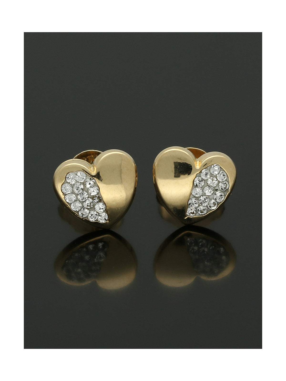 Small Heart Stud Earrings with Crystals in 9ct Yellow Gold