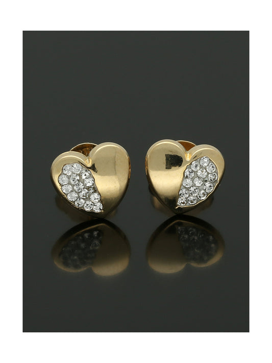 Small Heart Stud Earrings with Crystals in 9ct Yellow Gold
