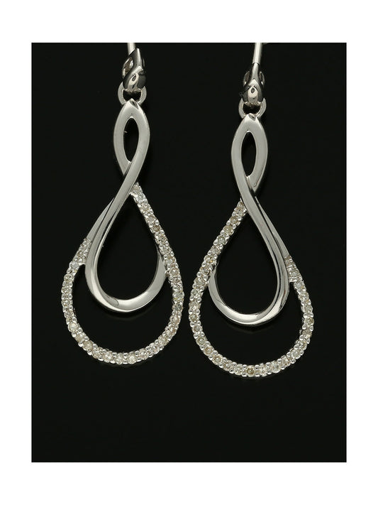Diamond Set Openwork Double Teardrop Twist Drop Earrings in 9ct White Gold