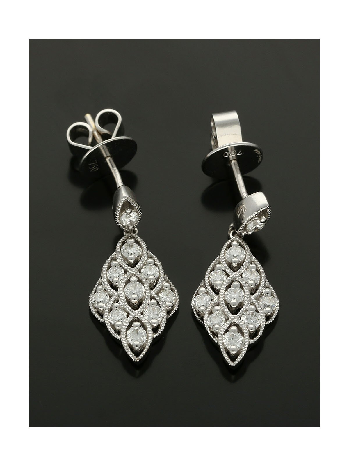 Diamond Lace Drop Earrings 0.57ct in 18ct White Gold