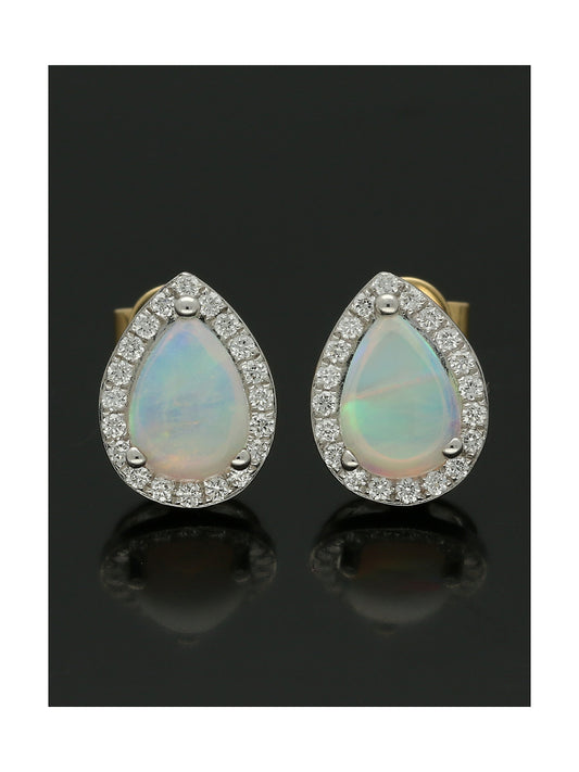 Opal & Diamond Cluster Pear Stud Earrings in 18ct Yellow & White Gold