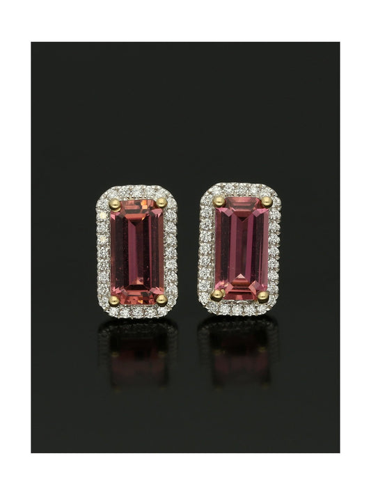 Pink Tourmaline and Diamond Stud Earrings in 18ct Yellow and White Gold