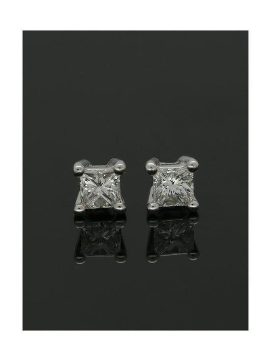Diamond Solitaire Stud Earrings "The Grace Collection" 0.30ct Princess Cut in 18ct White Gold