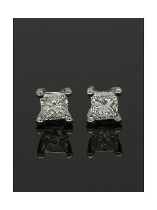 Diamond Solitaire Stud Earrings "The Grace Collection" 0.50ct Princess Cut in 18ct White Gold