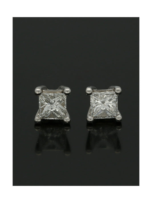 Diamond Solitaire Stud Earrings "The Grace Collection" 0.60ct Princess Cut in 18ct White Gold