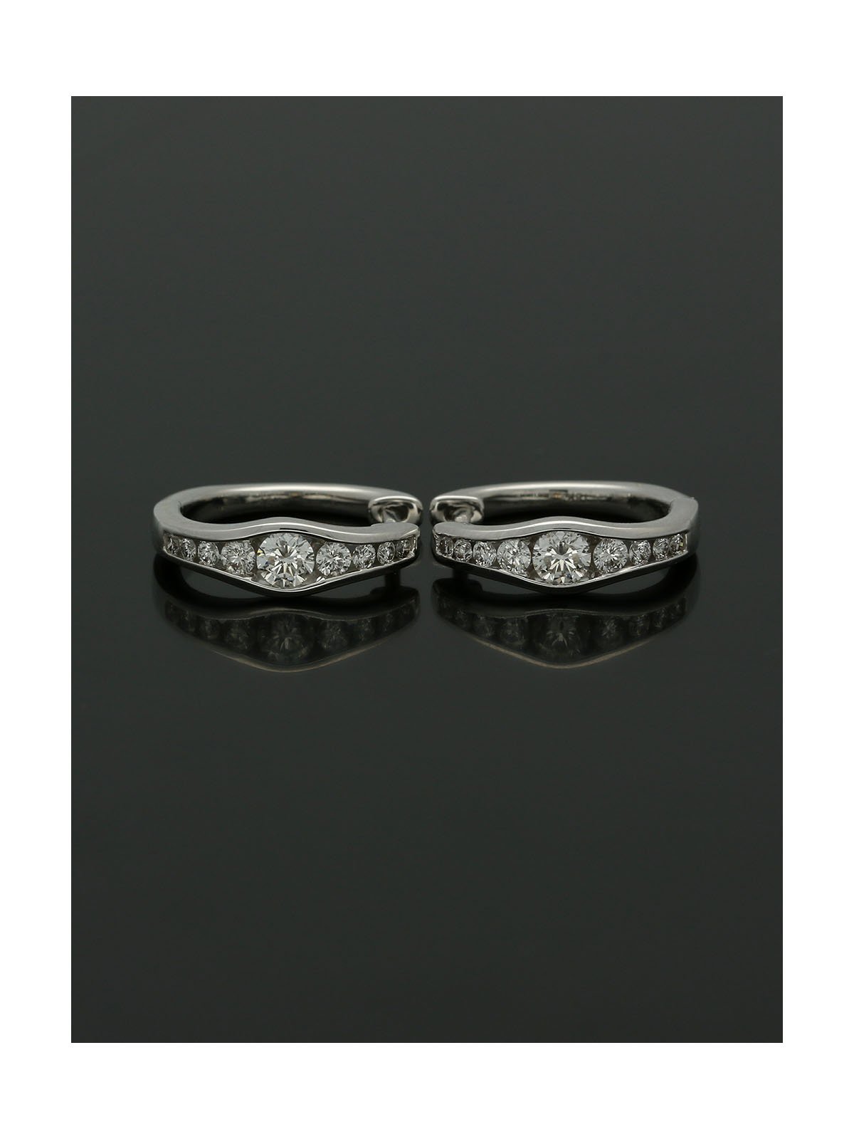 Diamond Channel Set Hoop Earrings with Graduating Stones 0.50ct in 18ct White Gold