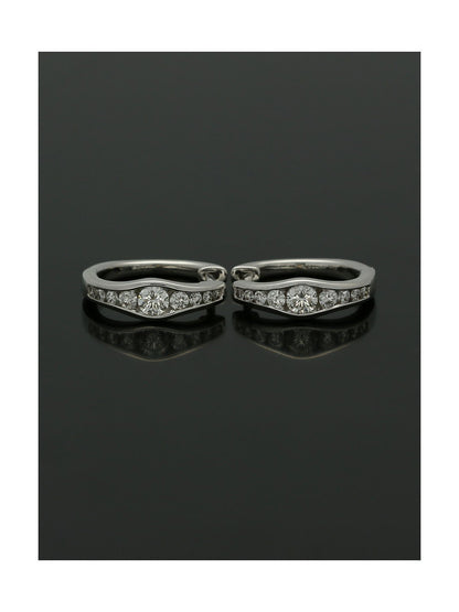 Diamond Channel Set Hoop Earrings with Graduating Stones 0.50ct in 18ct White Gold